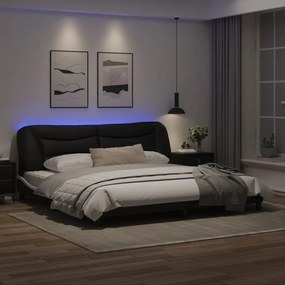 vidaXL Πλαίσιο Κρεβατιού με LED Μαύρο/Λευκό 200x200εκ. Συνθετικό Δέρμα