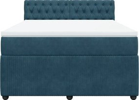 vidaXL Κρεβάτι Boxspring με Στρώμα Μπλε 140x200 εκ. Βελούδινο