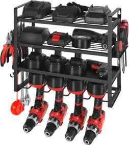 VEVOR Power Tool Organizer Wall Mount, 4-Layer Storage Rack with 4 Drill Holders, Tools Holder and Storage Rack with Screwdriver Holder, Garage Tool Organizer for Garage, Workbench, and Workshop