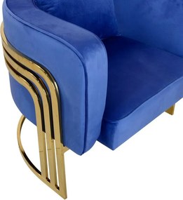 Πολυθρόνα Roblu χρυσό μέταλλο και βελούδο ύφασμα σε μπλε απόχρωση 72x77.4x70εκ 72x77.4x70 εκ.