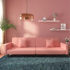 Καναπές Κρεβάτι Διθέσιος Ροζ Βελούδινος με 2 Μαξιλάρια - Ροζ