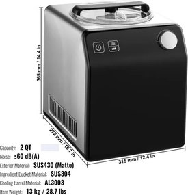 VEVOR 2 Quart Automatic Ice Cream Machine Electric Yogurt Gelato Make Black