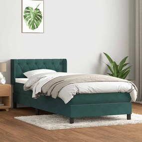 Box Spring κρεβάτι με στρώμα σκούρο πράσινο 80x220εκ. Βελούδινο - Πράσινο