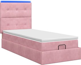 vidaXL Κρεβάτι Ottoman με Στρώμα και LED Ροζ 100 x 200 cm Βελούδο