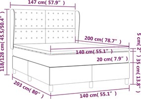 vidaXL Κρεβάτι Boxspring με Στρώμα Μαύρο 140x200 εκ. Υφασμάτινο
