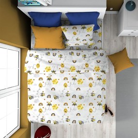 Παπλωματοθήκη Παιδική Honey Bee 545 White-Yellow DimCol Μονό 160x240cm 100% Βαμβάκι