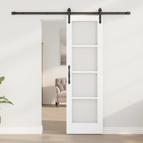 vidaXL Συρόμενη Πόρτα με Σετ Εξαρτημάτων "ORKDAL" Λευκό Συμπαγές Ξύλο & Γυαλί