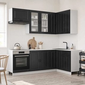 vidaXL Μονάδα κουζίνας PORTO 8 pcs Μαύρο Επεξεργασμένο Ξύλο