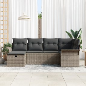 vidaXL Σετ Καθιστικού 6 Τεμαχίων Με Μαξιλάρια Γκρι Πολυεστέρα Ρατάν