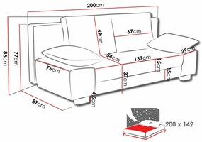Καναπές κρεβάτι Comfivo 145, Αριθμός θέσεων: 2, Αποθηκευτικός χώρος, 77x200x87cm, 64 kg, Πόδια: Πλαστική ύλη, Μέταλλο | Epipla1.gr
