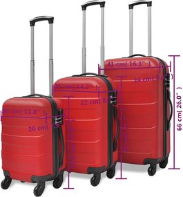 vidaXL Σετ Βαλιτσών Καμπίνας Τροχήλατες 3 Τεμ. Κόκκινες 45,5/55/66 εκ.