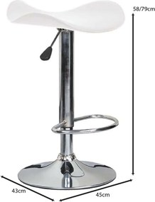 SADDLE Σκαμπό BAR, Βάση Χρώμιο, Pvc Άσπρο, Ρύθμιση Ύψους, Περιστρεφόμενο   2τμχ