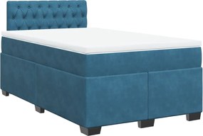 vidaXL Κρεβάτι Boxspring με Στρώμα Μπλε 120x200 εκ. Βελούδινο