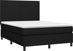 vidaXL Κρεβάτι Boxspring με Στρώμα &amp; LED Μαύρο 140x200 εκ. Υφασμάτινο