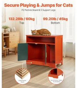 VEVOR Cat Litter Box Enclosure, 79.2 cm Hidden Litter Box Cabinet with Shelf &amp; Storage, Modern Style Indoor Cat Washroom, Wooden Kitty House Furniture End Table, Fit Most Litterboxes, Red &amp; Green