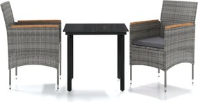 vidaXL Σετ Τραπεζαρίας Κήπου 3 Τεμαχίων με Μαξιλάρια Μαύρο