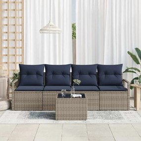 vidaXL Σετ Καναπέ 5 pcs Γκρι και Μπλε συνθετικό ρατάν