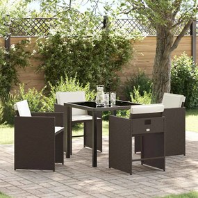 vidaXL Σετ κήπου 5 κομματιών με μαξιλάρια Καφέ Poly Rattan