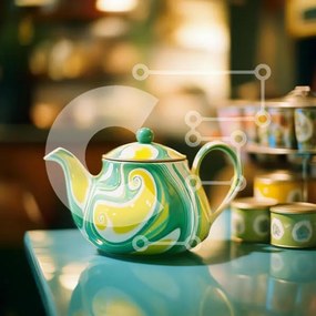 Intra Συλλεκτικό Ξύλινο Παζλ Plywood 4mm - Πολύχρωμη στροβιλιζόμενη τσαγιέρα σε τιρκουάζ επιφάνεια Σε Ξύλινο Κουτί - Διαστάσεις: 10x10 cm – 25 κομμάτια