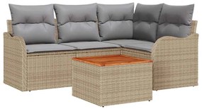 vidaXL Σετ Καναπέ Κήπου 5 pcs Μπεζ Πολυ ράταν