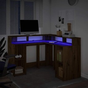vidaXL Γραφείο με LED Αρτισιανή Δρυς 130x130x91 εκ. Επεξεργ. Ξύλο