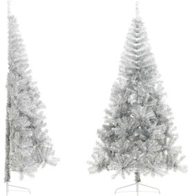 vidaXL Χριστουγεννιάτικο Δέντρο Τεχνητό Μισό με Βάση Ασημί 210 εκ. PET