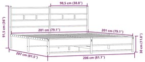 Σκελετός Κρεβ. Χωρίς Στρώμα Sonoma Δρυς 200x200 εκ. Μεταλλικό - Καφέ