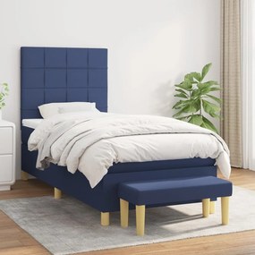 Κρεβάτι Boxspring με Στρώμα Μπλε 90x200 εκ.Υφασμάτινο