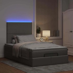 vidaXL Οθωμανικό κρεβάτι με στρώμα &amp; LEDs Ανοιχτό γκρι Ύφασμα