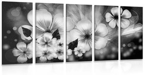 Λουλούδια φαντασίας 5 τμημάτων εικόνας σε ασπρόμαυρο