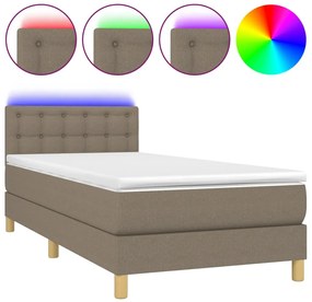 vidaXL Κρεβάτι Boxspring με Στρώμα &amp; LED Taupe 90x190 εκ. Υφασμάτινο
