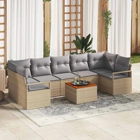 vidaXL Σετ Καναπέ Κήπου με μαξιλάρι 8 pcs Μπεζ Πολυ ράταν