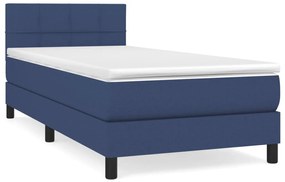 vidaXL Κρεβάτι Boxspring με Στρώμα Μπλε 90x200 εκ.Υφασμάτινο