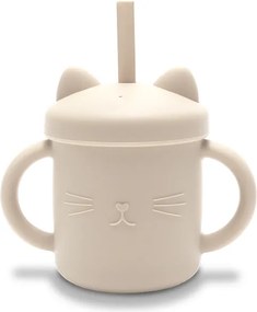 SILICONE CUP WITH HANDLES+STRAW NATURAL BEIGE