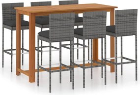 VidaXL Σετ Επίπλων Μπαρ Κήπου 7 Τεμαχίων Γκρι με Μαξιλάρια
