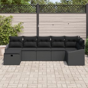 vidaXL Σετ καναπέ κήπου 7 τεμαχίων με μαξιλάρια μαύρο πολυεσθέριο
