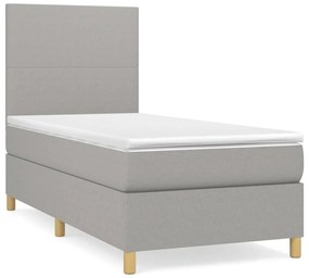 Κρεβάτι Boxspring με Στρώμα Ανοιχτό Γκρι 90x190 εκ. Υφασμάτινο - Γκρι