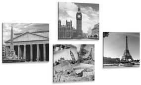 Σετ εικόνων ιστορικών μνημείων σε μαύρο & άσπρο - 4x 40x40