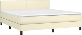 vidaXL Κρεβάτι Boxspring με Στρώμα &amp; LED Κρεμ 180x200 εκ. Συνθ. Δέρμα