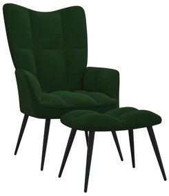 vidaXL Πολυθρόνα Relax Σκούρο Πράσινο Βελούδινη με Σκαμπό