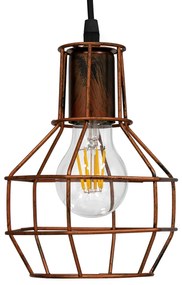 GloboStar® CAGE 00866 Vintage Industrial Κρεμαστό Φωτιστικό Οροφής Μονόφωτο 1 x E27 Καφέ Σκουριά Μεταλλικό Πλέγμα Φ15 x Y22cm