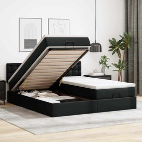 vidaXL Οθωμανικό κρεβάτι με στρώματα Μαύρο 180x200cm Faux Leather