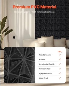 VEVOR 3D Wall Panels 33-Pack 11.81x11.81'' PVC 32 Sq.Ft Coverage Diamond Black