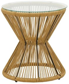 Table Mabil rattan natural-glass D50x55cm 50x50x55 εκ.