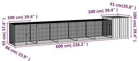 vidaXL Κοτέτσι - Κλουβί Γκρι 600x91x100 εκ. από Γαλβανισμένο Χάλυβα