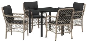 vidaXL Σέτ φαγητού για κήπο με μαξιλάρι 5 pcs Ανοιχτό γκρι Πολυ ράταν