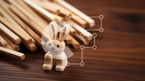 Intra Συλλεκτικό Ξύλινο Παζλ Plywood  4mm - Ξύλινο παιχνίδι λαγουδάκι και ραβδιά Σε Ξύλινο Κουτί - Διαστάσεις: 10x10 cm – 25 κομμάτια
