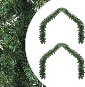 vidaXL Χριστουγεννιάτικη στεφάνη 2 pcs Πράσινο 20 m PVC