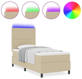 vidaXL Κρεβάτι Box Spring με Στρώμα & LED Φως Πράσινο Γκρι 90x200 εκ Βελούδο