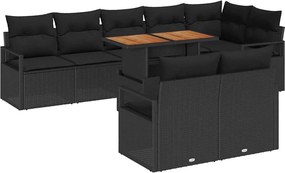 vidaXL Σετ Καναπέ Κήπου με αποθήκευση 9 pcs Μαύρο Πολυ ράταν